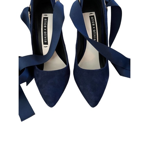 Alice + Olivia Blue Suede Heels with‎ Ribbon Ties Size 6.5/37 - Picture 5 of 9